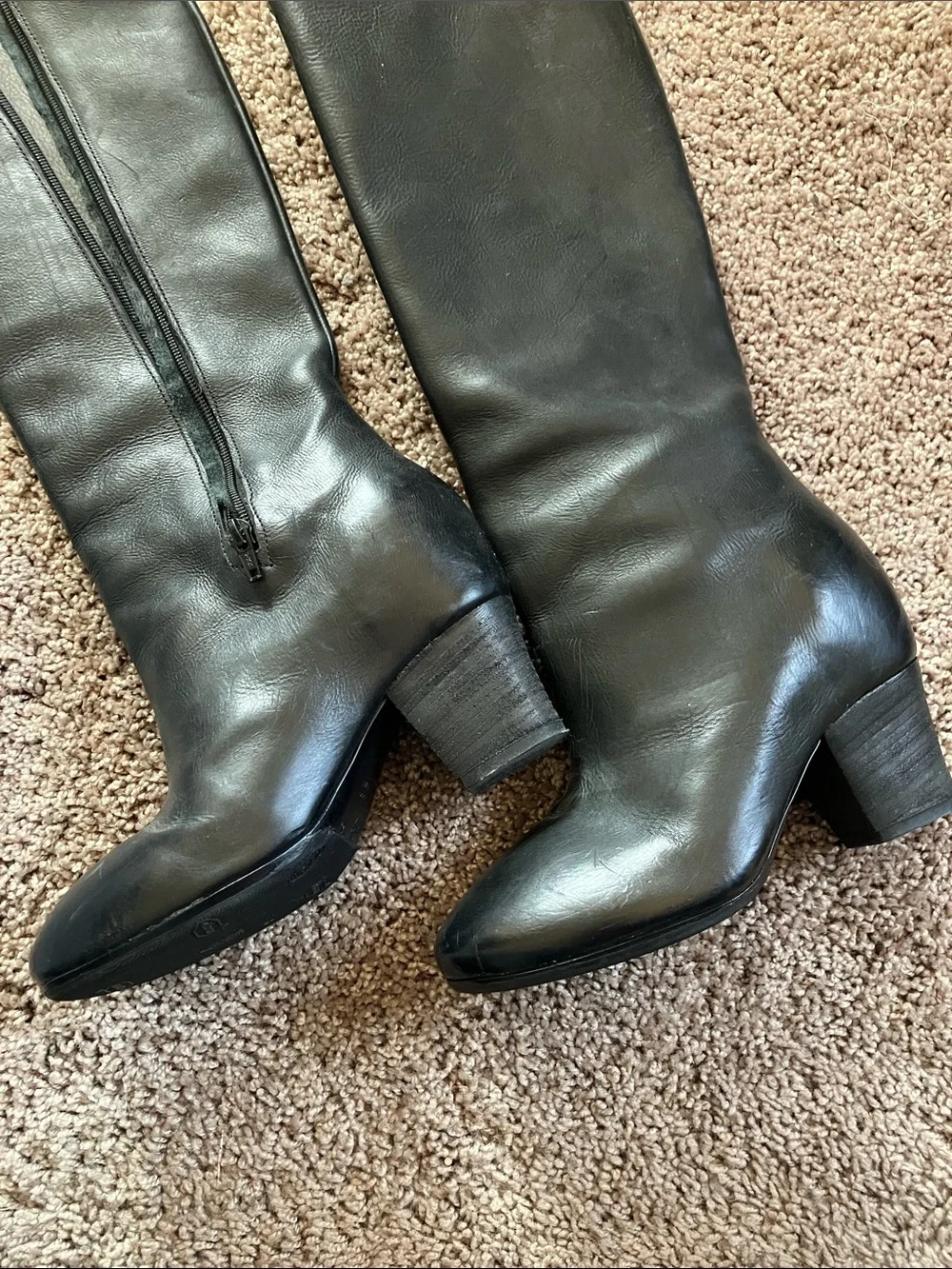 Marsell Black Leather Over-the-Knee Block Heel Boots handmade never worn